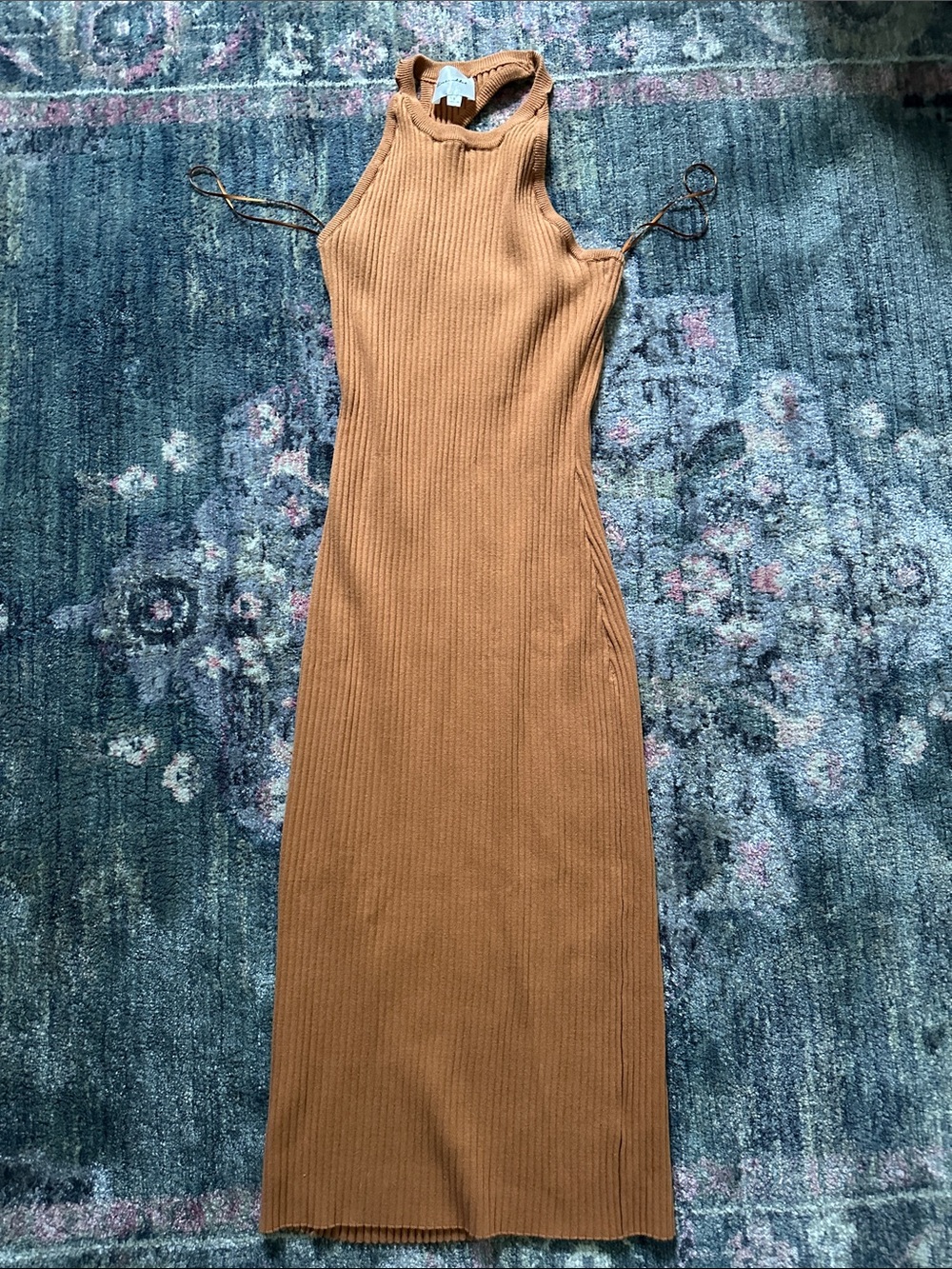 Line & Dot 100% Cotton Orange Ribbed Halter Maxi Dress Small Autumn Luxury Vibes